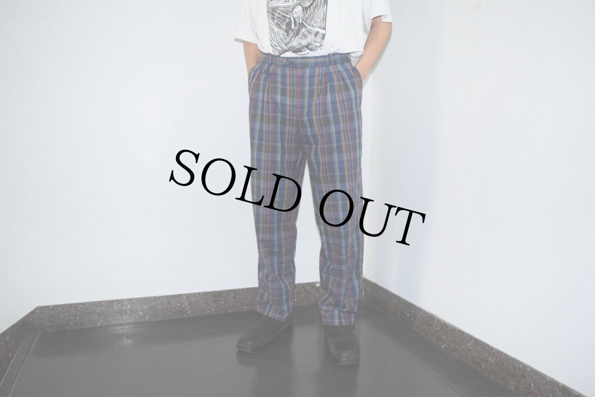 画像2: Daniel Cremieux FRANCE製 チェック柄 2タック ポリエステル×コットンスラックス W31 (2)