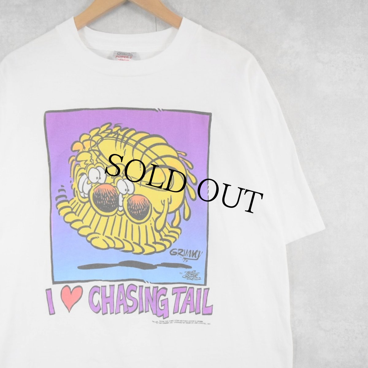 画像1: 90's GRIMMY USA製 "I? CHASING TAIL" イラストプリントTシャツ XL (1)