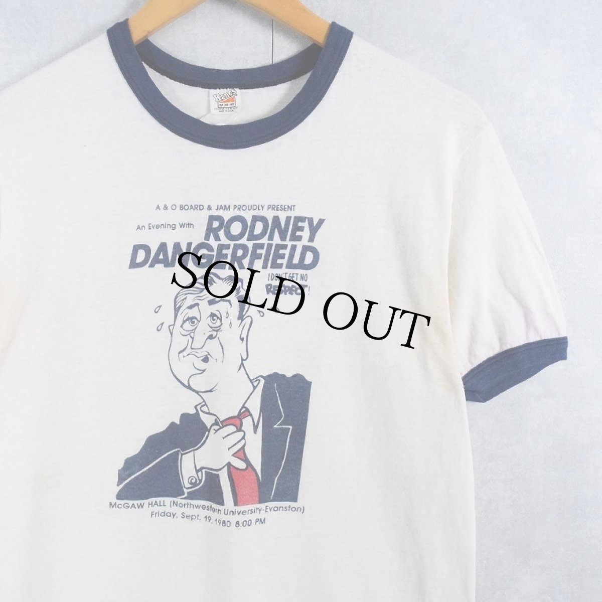画像1: 【SALE】 80's RODNEY DANGERFIELD USA製 コメディアンプリントリンガーTシャツ M (1)