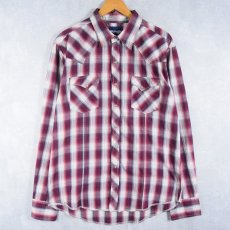 画像1: Wrangler オンブレーチェック柄×織り柄 ウエスタンシャツ L (1)