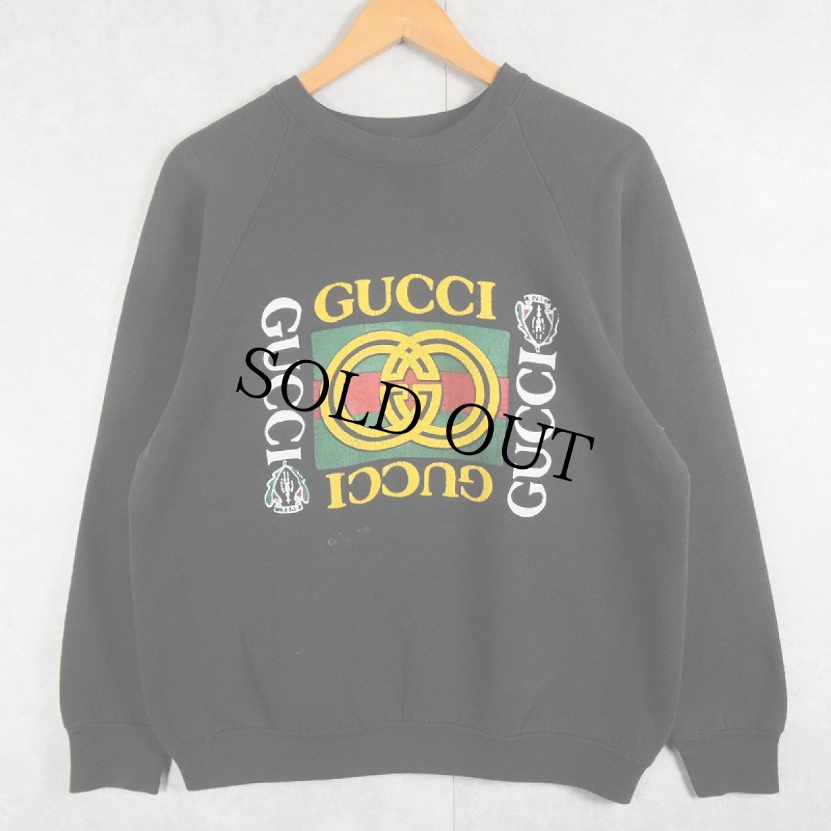 画像1: 90's USA製 ブート GUCCI ロゴプリントスウェット BLACK L (1)