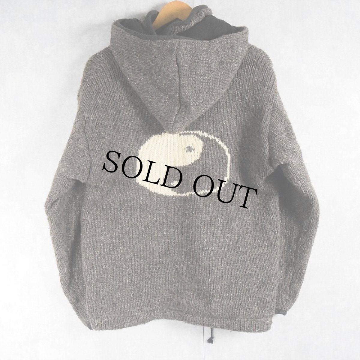 画像2: NAPAL製 陰陽柄 裏フリース ウールニットジャケット M (2)