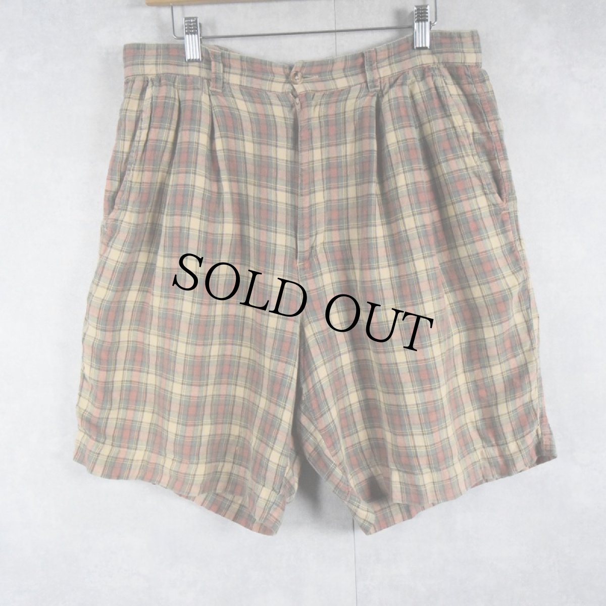 画像2: 90's BANANA REPUBLIC チェック柄 2タック リネンショーツ W33 (2)