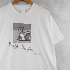 画像1: 90's SHOEBOX USA製 "Really, I'm fine..." 牛プリントTシャツ XL (1)