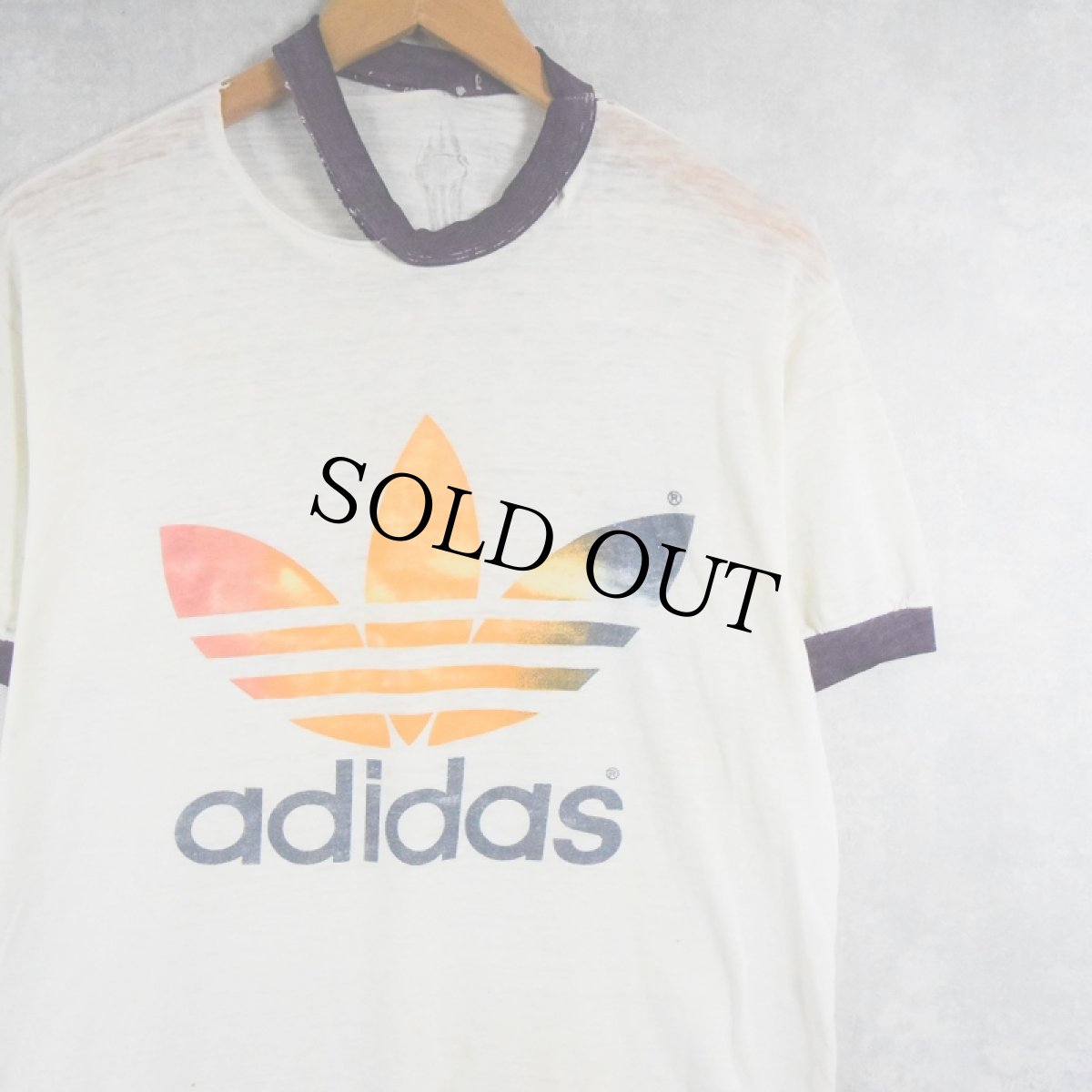 画像1: 〜80's adidas ロゴプリントリンガーTシャツ (1)