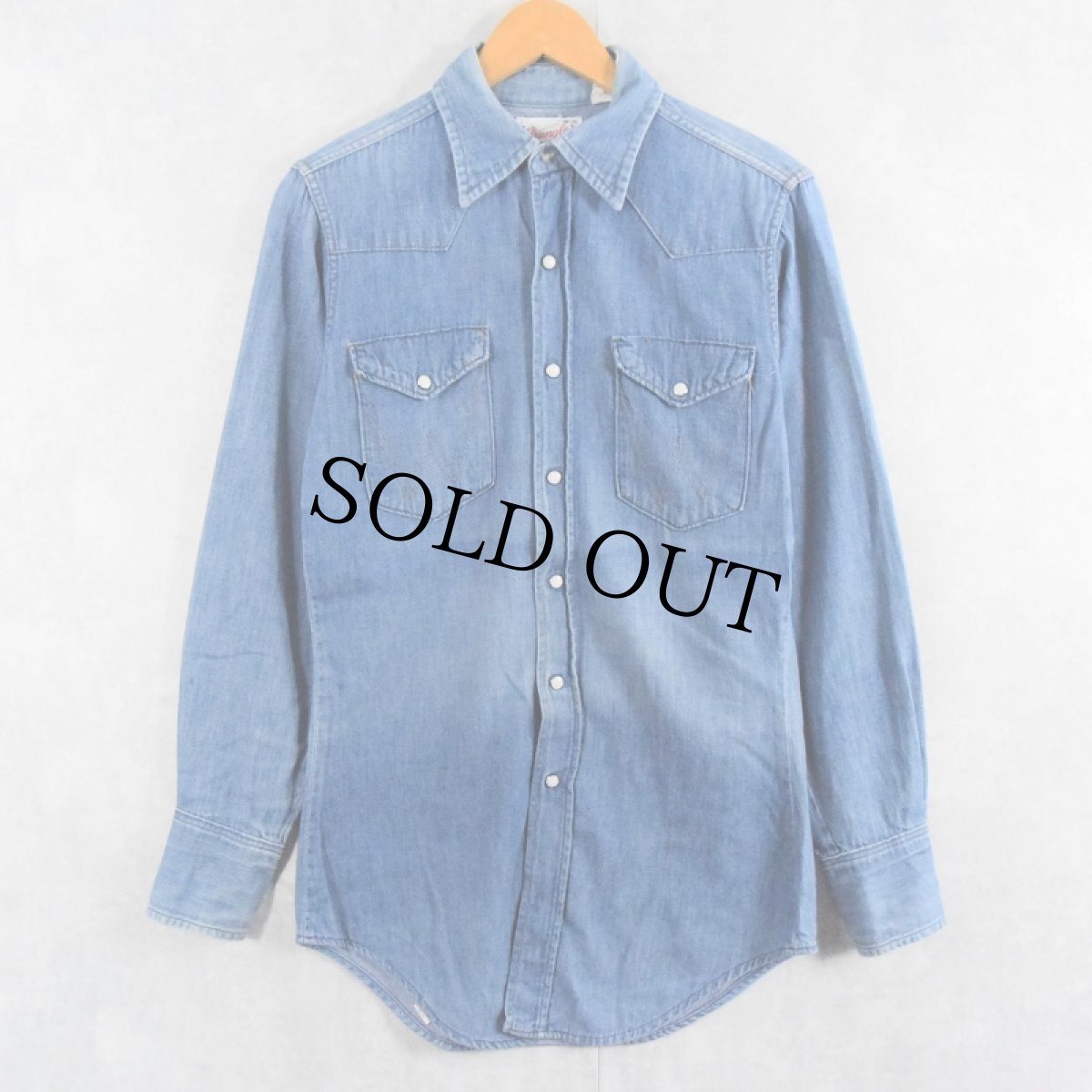 画像1: 70's Wrangler USA製 白タグ デニムウエスタンシャツ SIZE14 1/2-33 (1)