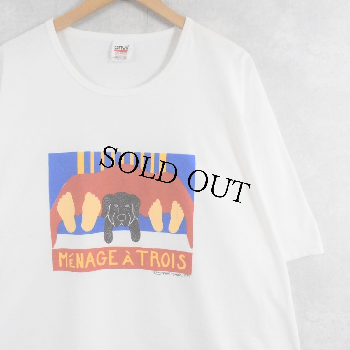 画像1: STEPHEN HUNECK "MENAGE A TROIS" 犬プリントTシャツ ONE SIZE (1)