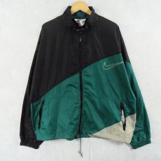 画像1: 90〜2000's NIKE ロゴ刺繍 切り替えデザイン ナイロンジャケット BLACK×GREEN L (1)