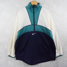 画像1: 90〜2000's NIKE ロゴ刺繍 切り替えデザイン ナイロンプルオーバージャケット NAVY×GREEN  L (1)