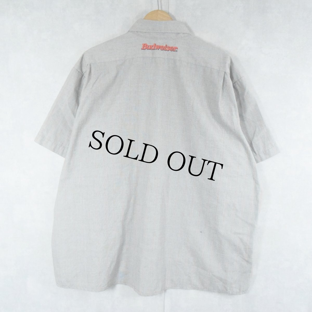 画像2: 80's RIVERSIDE USA製 "Budweiser" ストライプ柄 ロゴ刺繍 ボタンダウンシャツ (2)