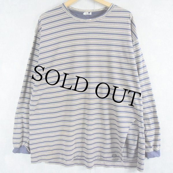 90s ビンテージ ボーダー tシャツ ロンt USA製 XL 古着 90s USA製 ZEPPELIN 100% コットン マルチ ボーダー T
