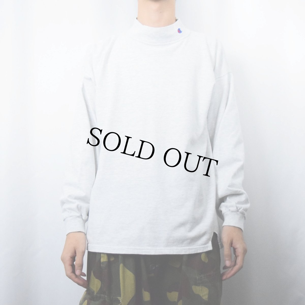 画像3: 90's Champion USA製 ロゴ刺繍 無地 モックネックロンT XL (3)