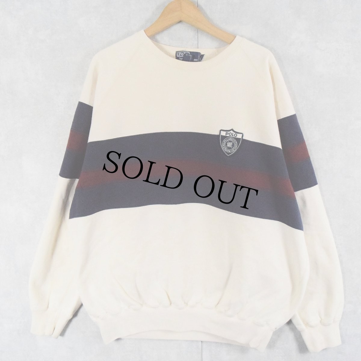 画像1: 90's POLO Ralph Lauren ポリスバッジ ボーダー柄スウェット XL (1)