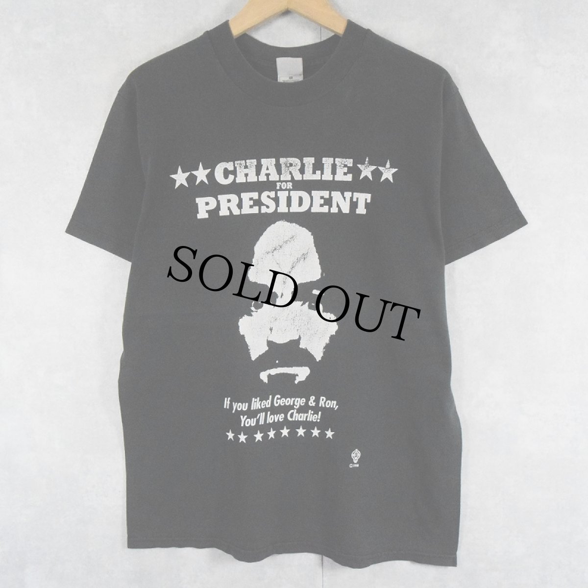 画像1: 90's Charles Manson "CHARLIE FOR PRESIDENT" カルト指導者プリント タトゥーショップTシャツ BLACK M (1)