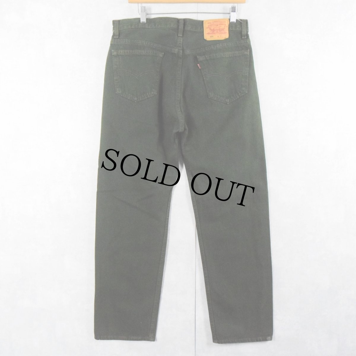 画像2: 90's Levi's 501 USA製 後染め カラーデニムパンツ GREEN W34 (2)
