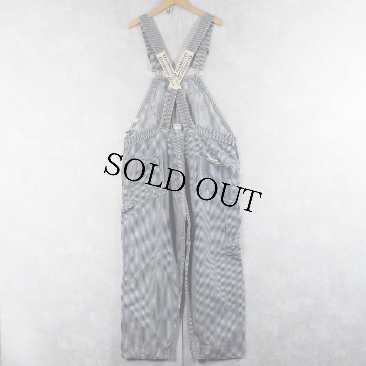 画像2: 60's OSHKOSH ヒッコリーストライプ ローバック デニムオーバーオール W41 (2)