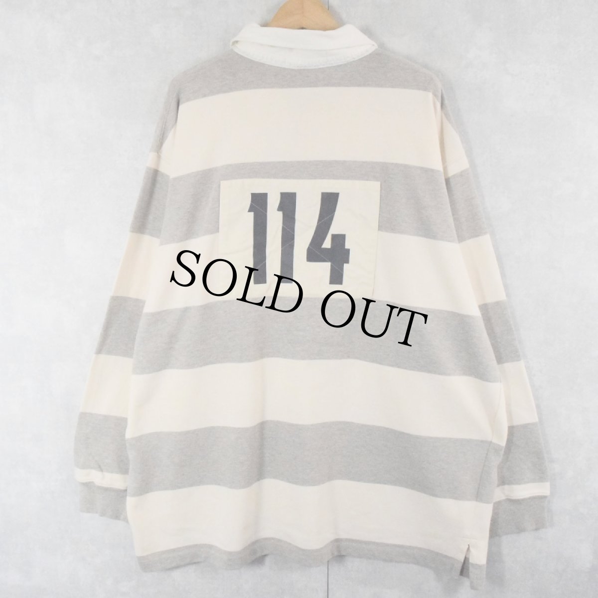 画像2: 90's POLO SPORT Ralph Lauren ポリスバッジ ボーダー柄 ナンバリングラガーシャツ XXL (2)