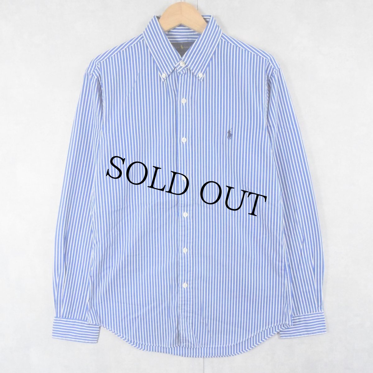 画像1: POLO Ralph Lauren "SLIM FIT" ストライプ柄 ロゴ刺? コットンボタンダウンシャツ M (1)