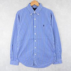 画像1: POLO Ralph Lauren "SLIM FIT" ストライプ柄 ロゴ刺繡 コットンボタンダウンシャツ M (1)