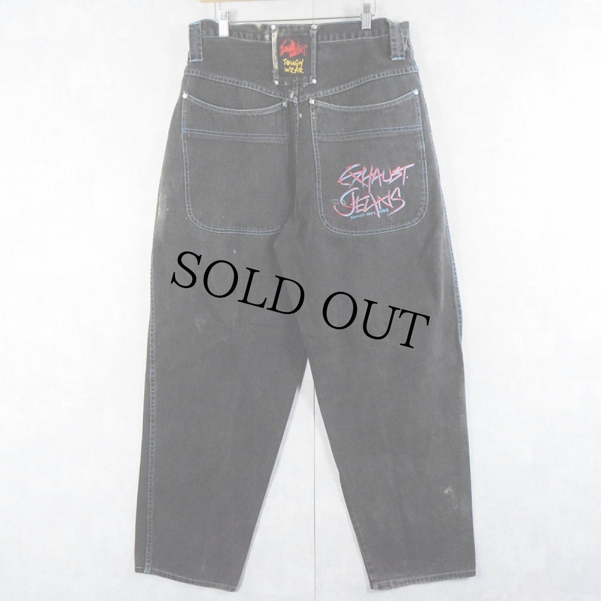 画像2: 90's〜 EXHAUST JEANS ロゴ刺繍 ブラックデニムパンツ W33 (2)
