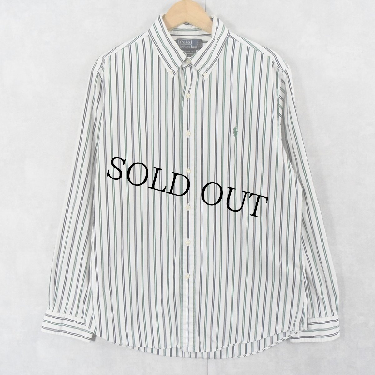 画像1: POLO Ralph Lauren "CUSTOM FIT" マルチストライプ柄 コットンボタンダウンシャツ L (1)