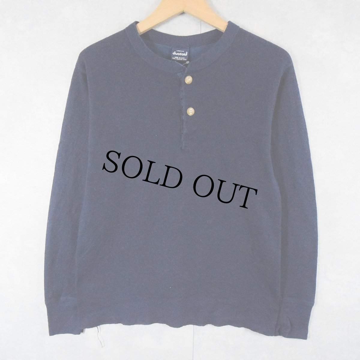 画像1: 90's duofold USA製 無地 ヘンリーネック 2PLYカットソー NAVY M (1)