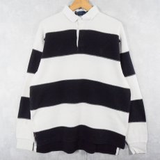 画像1: POLO Ralph Luren ロゴ刺繍 ボーダー柄 サーマルラガーシャツ M (1)