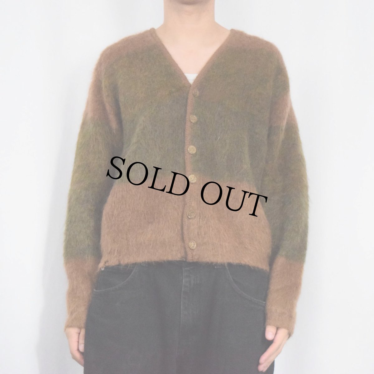 画像2: 60〜70's TOWNCRAFT Penneys ボーダー柄 モヘアニットカーディガン L (2)