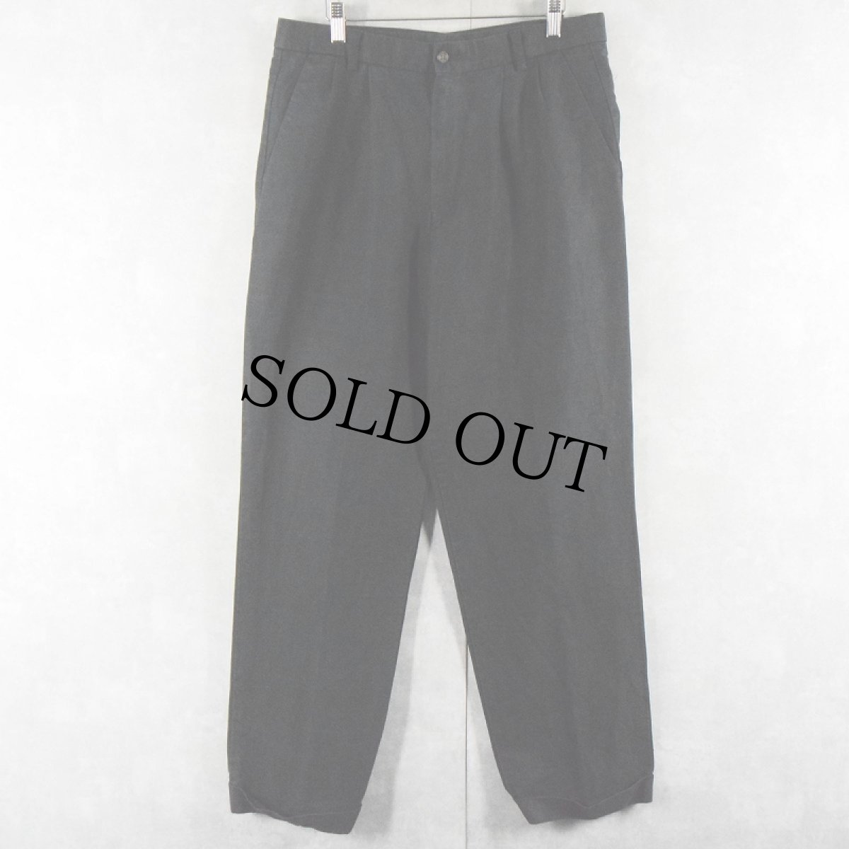 画像1: DOCKERS 2タック リネン×コットンスラックス BLACK W32 (1)