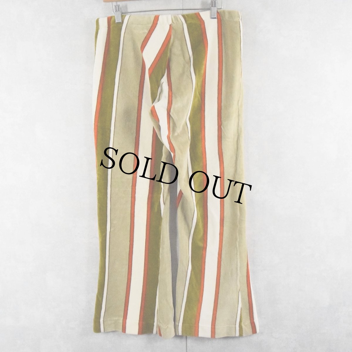 画像2: 70's〜 Hartog マルチストライプ柄 ベロアイージーフレアパンツ M (2)