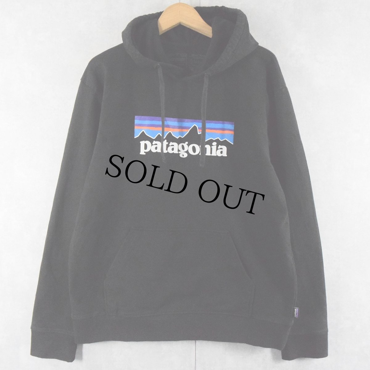 画像1: Patagonia ロゴプリントスウェットフーディー BLACK L (1)