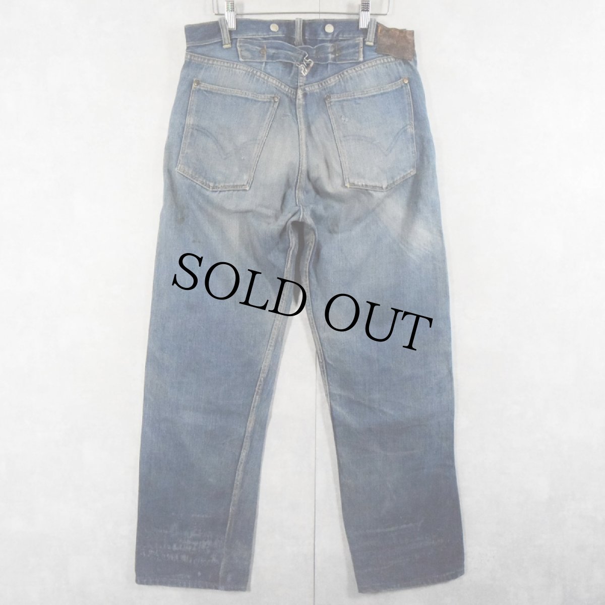 画像2: 30's FOREMOST "革パッチ" シンチバックデニムパンツ W32 (2)