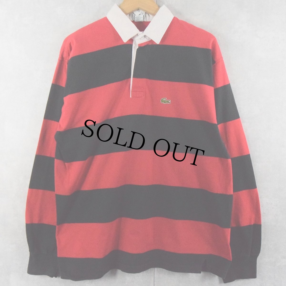 画像1: 80〜90's IZOD LACOSTE USA製 ボーダー柄 ラガーシャツ L (1)