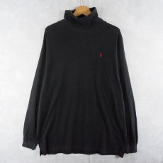 画像1: 90's POLO Ralph Lauren USA製 ロゴ刺繍 無地タートルネックロンT BLACK XXL (1)
