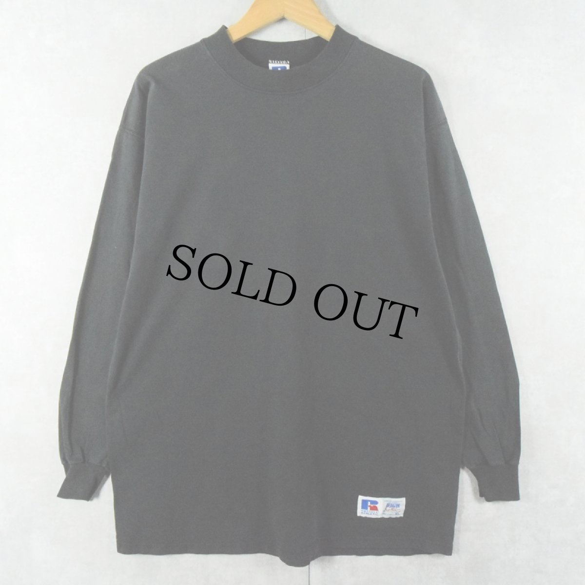 画像1: 90's RUSSELL ATHLETIC USA製 "HIGH COTTON" 無地 モックネックロンT BLACK XL (1)