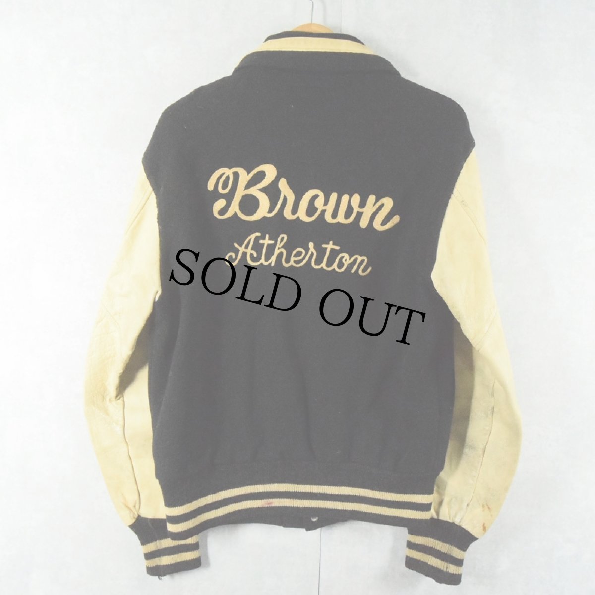 画像2: 50〜60's "Brown Atherton" チェーン刺繍 レザー×ウール スタジャン (2)