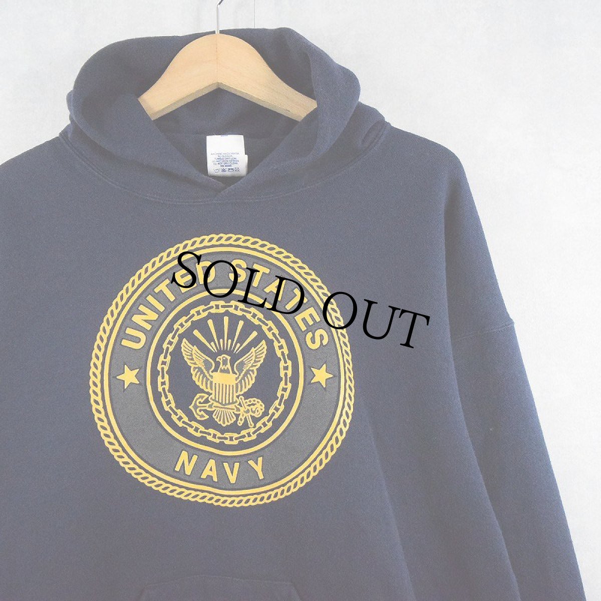 画像1: 90's SOFFE USA製 "U.S.NAVY" リフレクタープリントスウェットフーディー NAVY L (1)