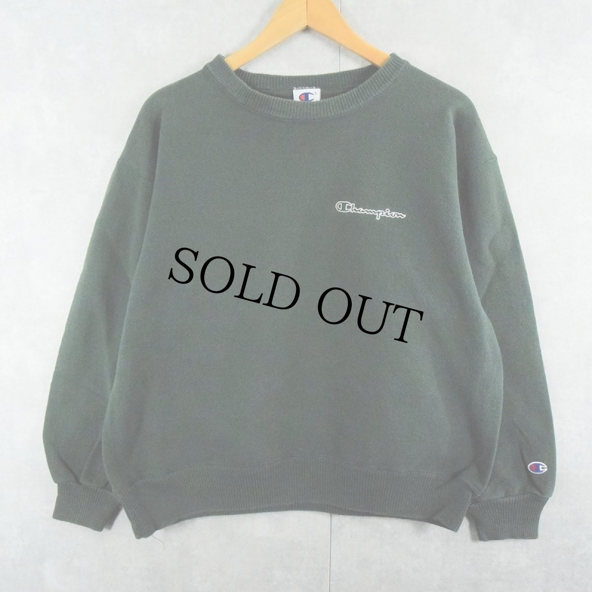 画像1: 90's Champion ロゴ刺繍 鹿の子スウェット L (1)