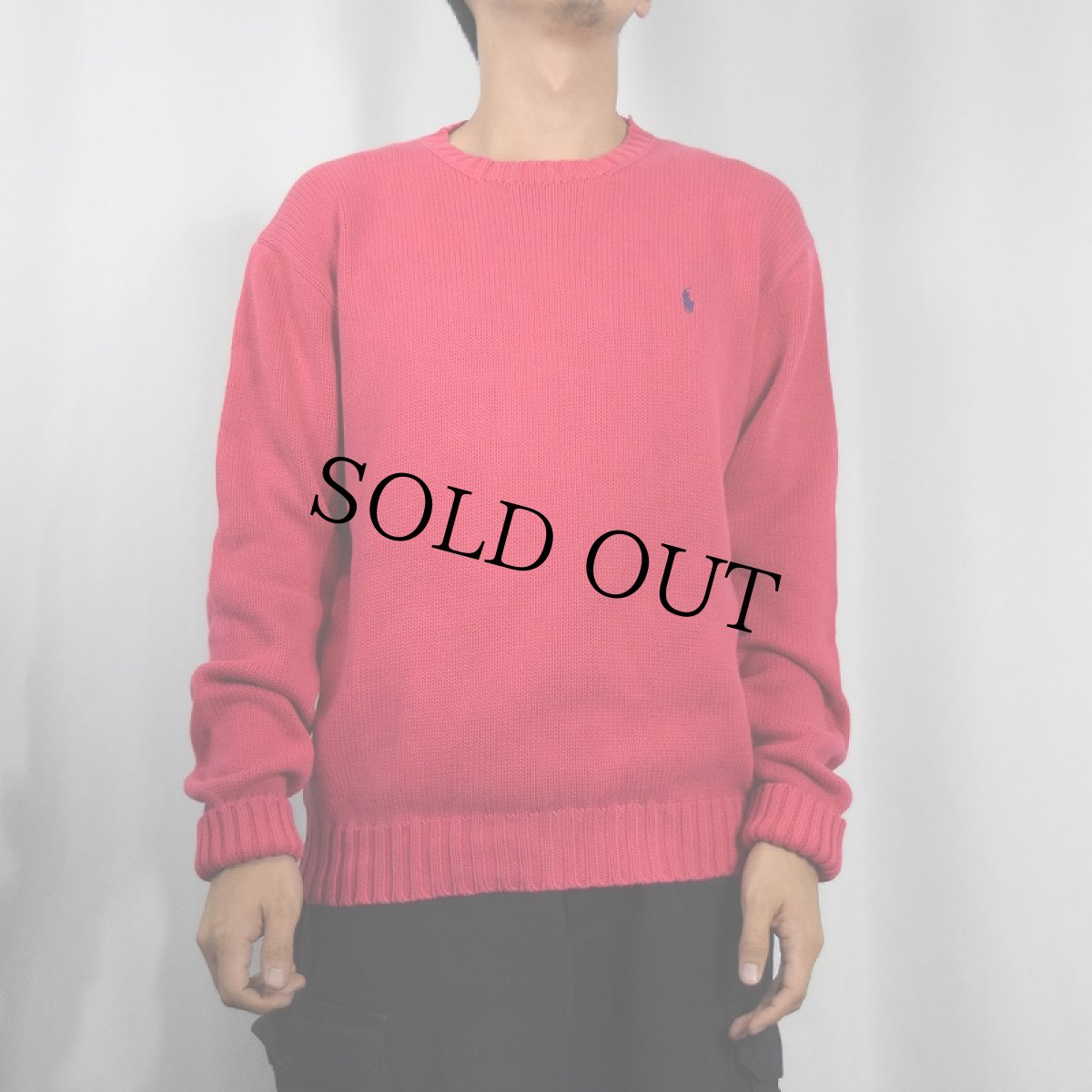 画像2: 90's POLO Ralph Lauren ロゴ刺繍 コットンニットセーター M (2)