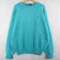 画像1: 90's POLO Ralph Lauren ロゴ刺繍 コットンニットセーター XL (1)