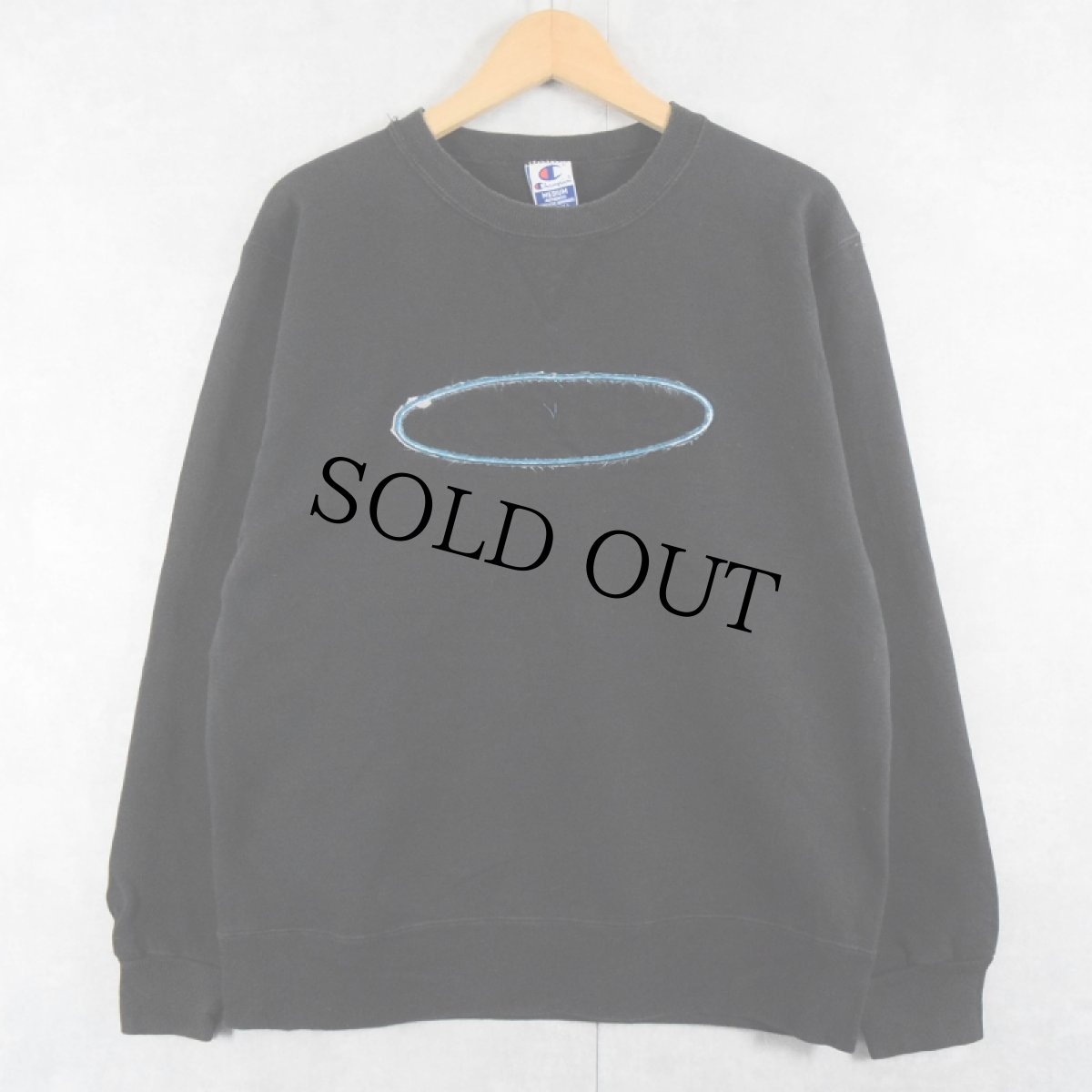 画像2: 90's Champion USA製 前V イレギュラー刺繍 スウェット BLACK M (2)