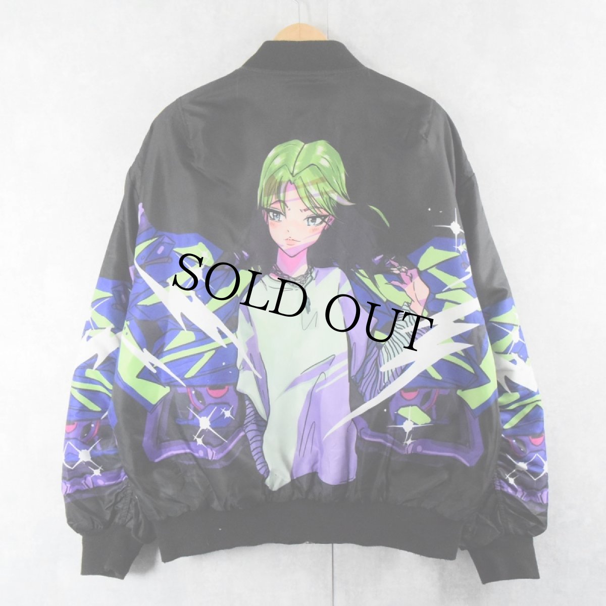 画像1: Billie Eilish ミュージシャンイラストプリントジャケット BLACK XS (1)