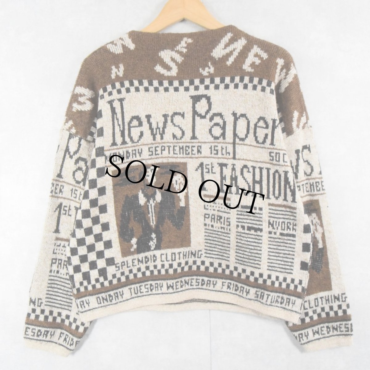 画像2: Donna pui ITALY製 "News Paper" アクリル×ウール ニュースペーパー柄織りニットセーター (2)