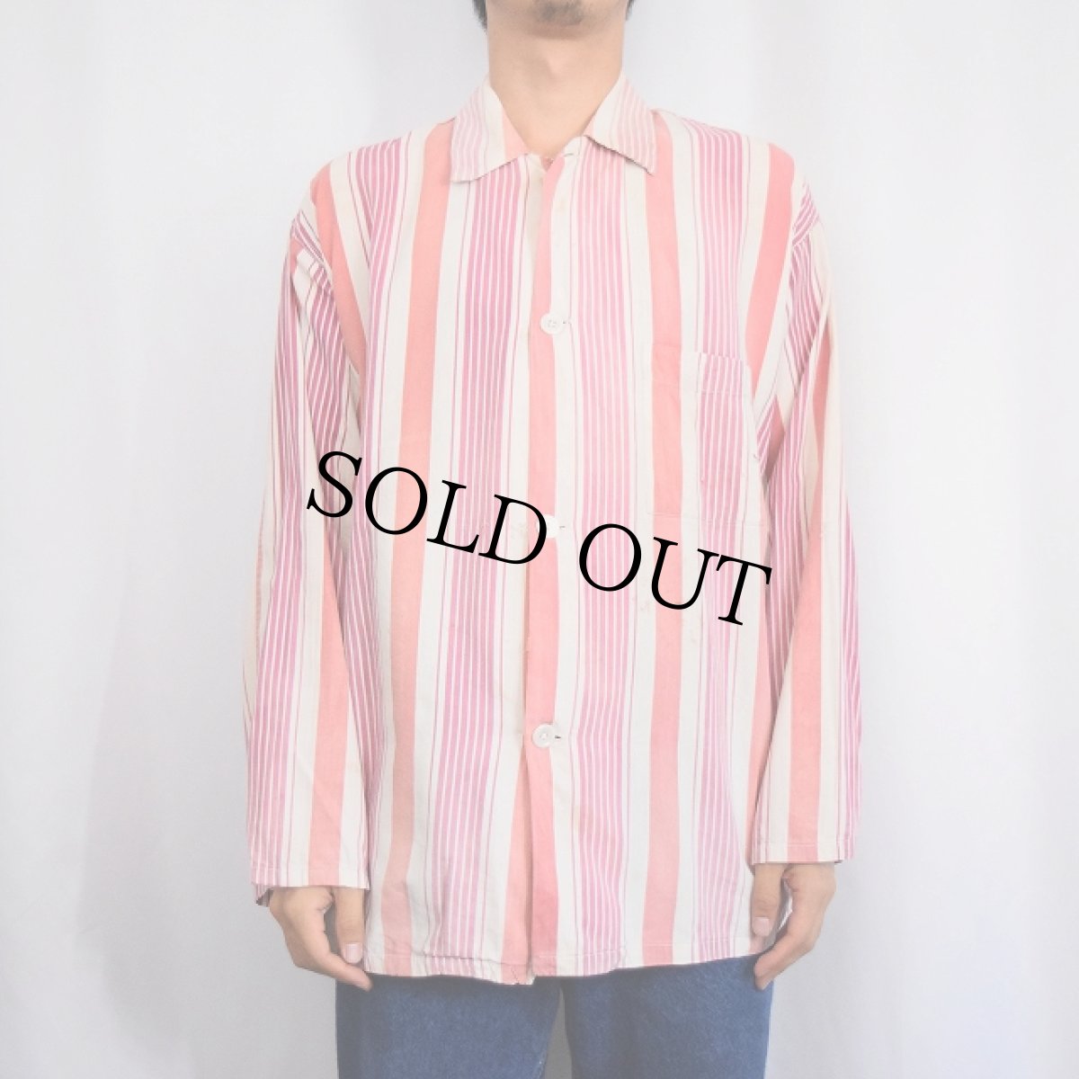 画像2: 40〜50's B.V.D. ストライプ柄 コットンパジャマシャツ (2)