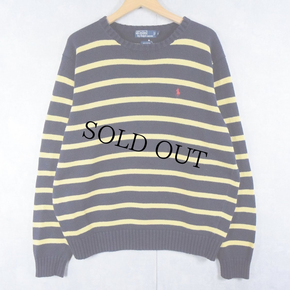 画像1: POLO Ralph Lauren ボーダー柄 コットンニットセーター NAVY XL (1)