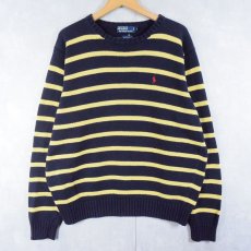 画像1: POLO Ralph Lauren ボーダー柄 コットンニットセーター NAVY XL (1)