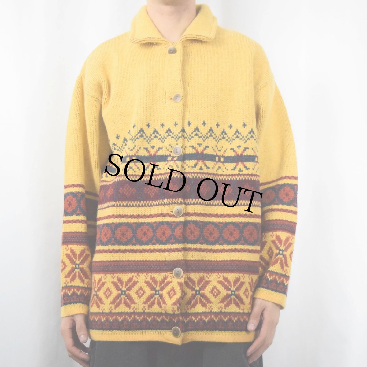 画像2: TERRE ROUGE ネイティブボーダー柄 ジャガードニットジャケット SIZE46/48 (2)