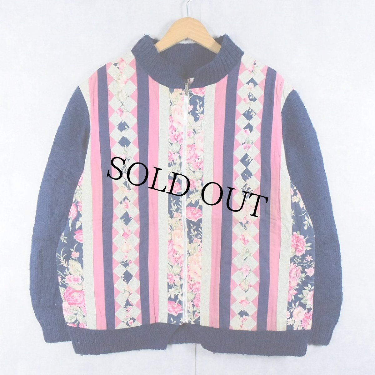 画像1: 【SALE】 ニット切り替え パッチワーク キルティングジャケット (1)