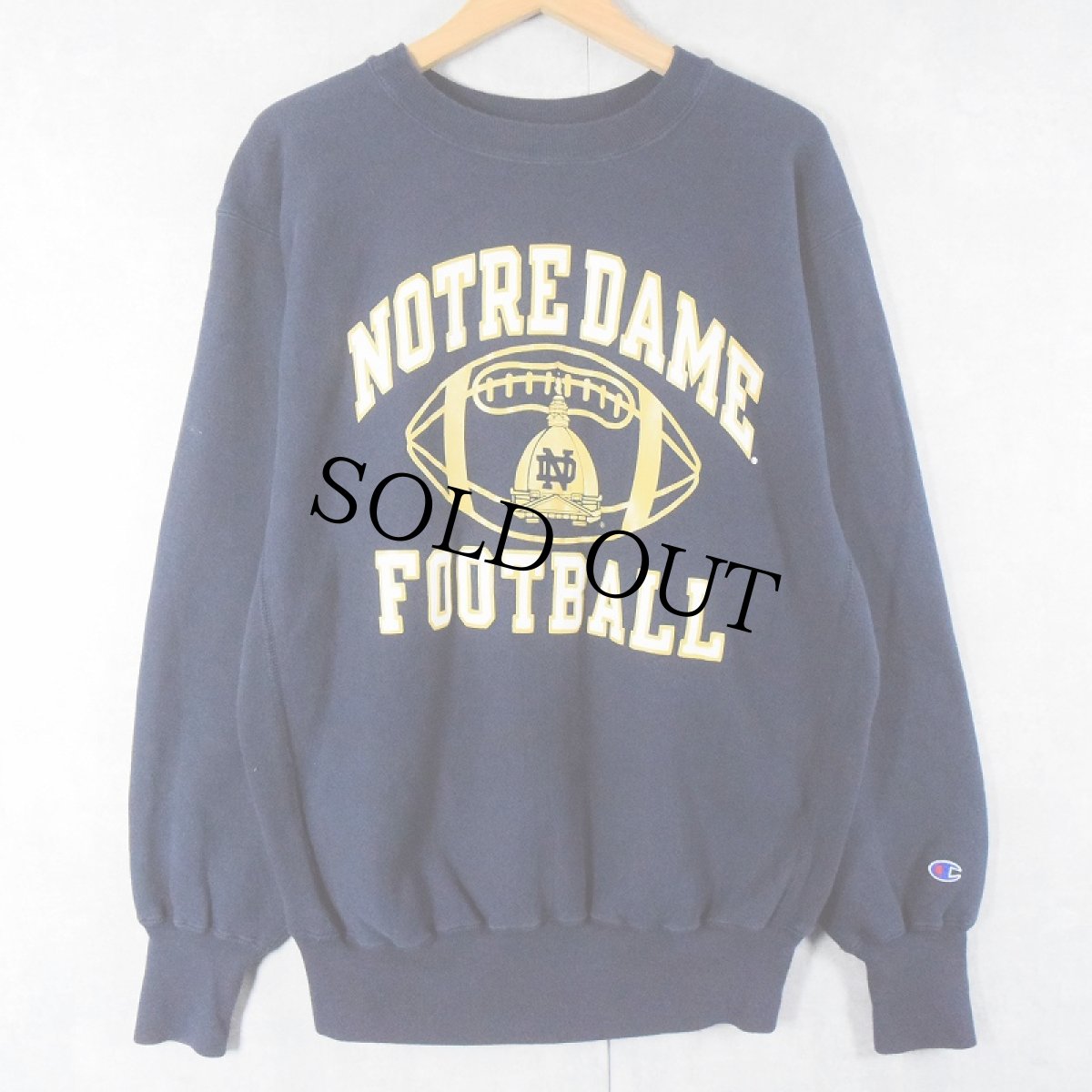 画像1: 90's Champion REVERSE WEAVE USA製 "NOTRE DAME FOOTBALL" プリントスウェット NAVY XL (1)