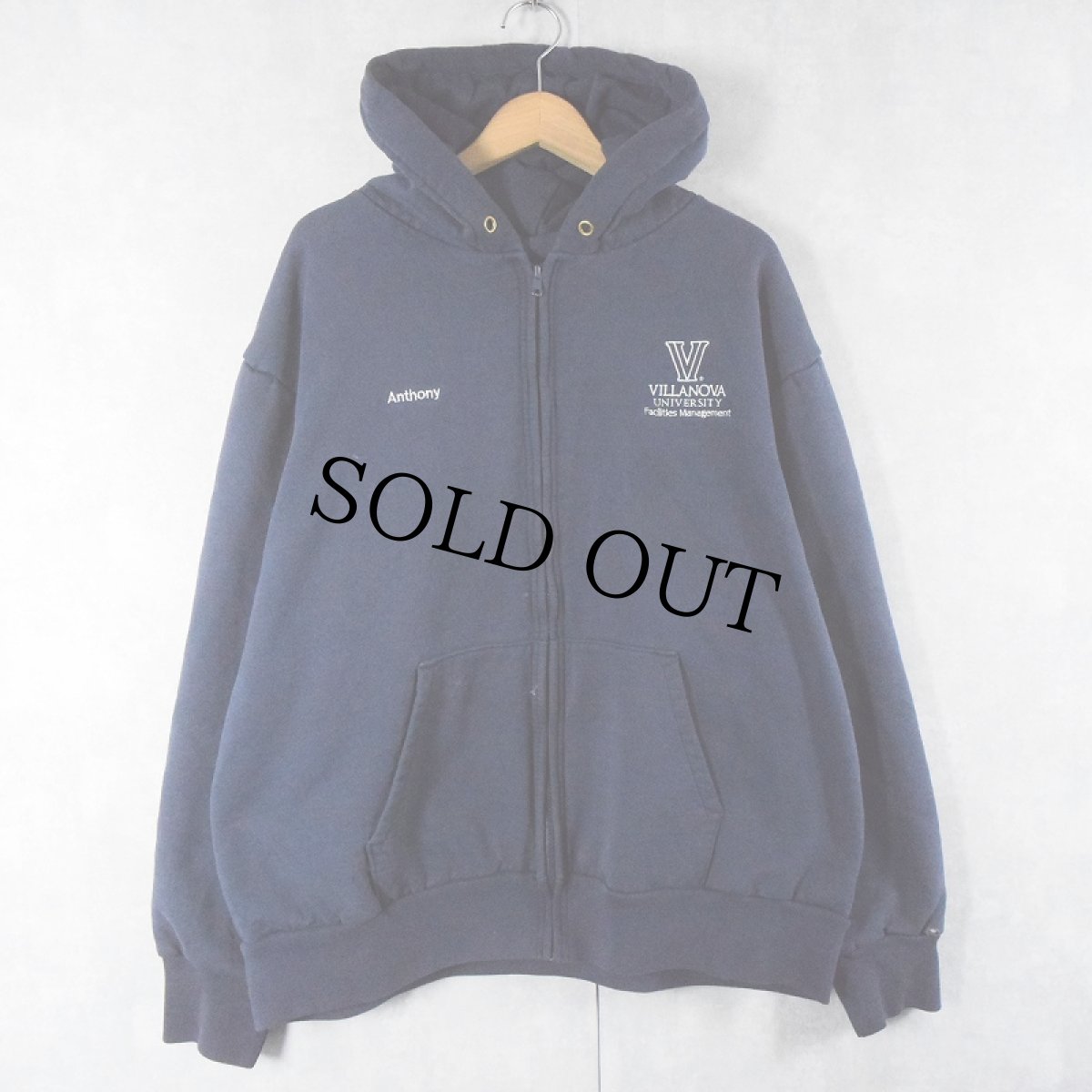 画像1: 90's CAMBER USA製 "VILLANOVA UNIVERSITY" ロゴ刺繍 裏サーマル スウェットジップパーカー NAVY 2XL (1)